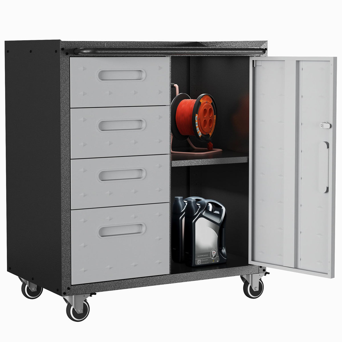 Metal Mobile Tool Storage Cabinet with 4 Drawer and 1 Locking Door