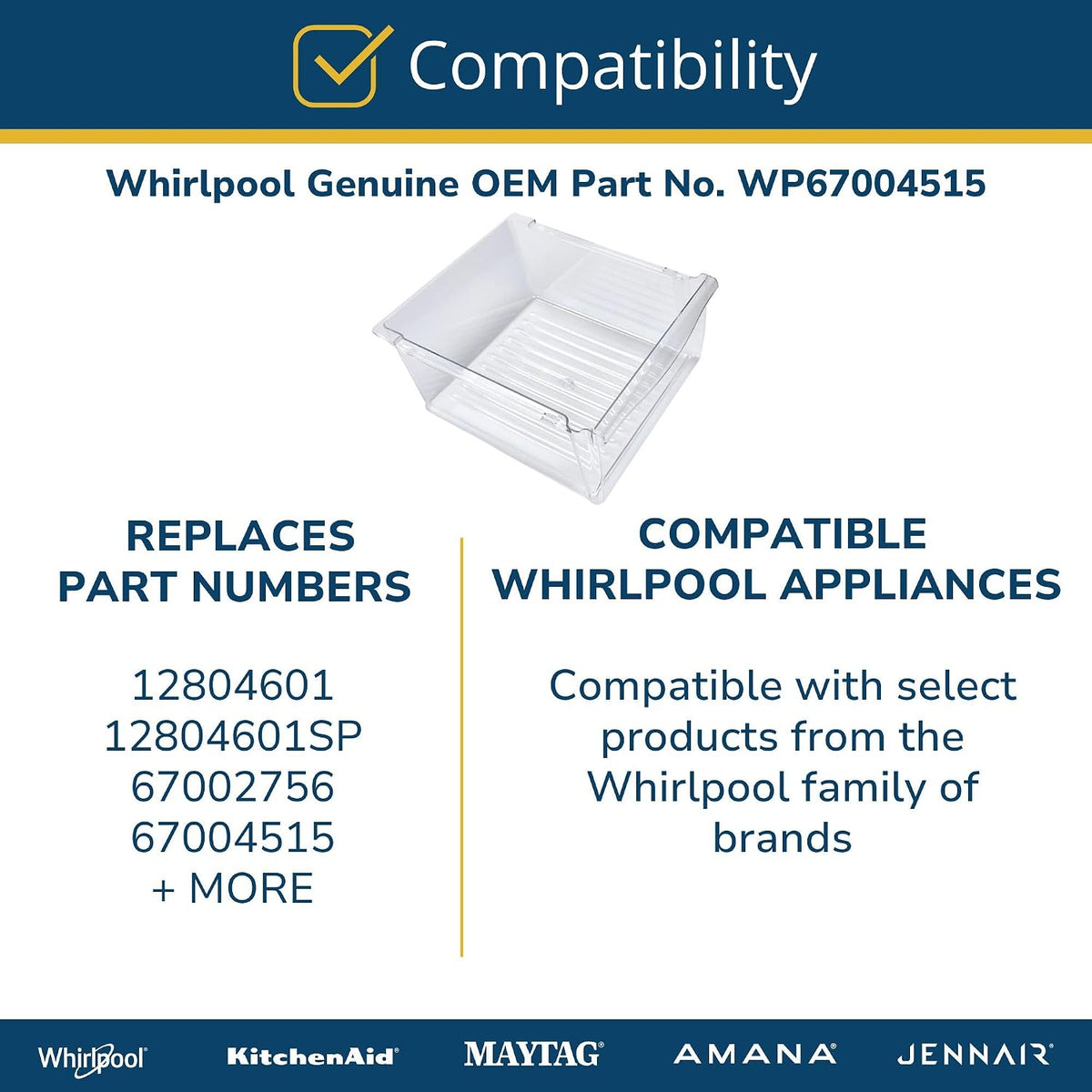 Whirlpool WP67004515 Genuine OEM Refrigerator Crisper Drawer Replacement Part