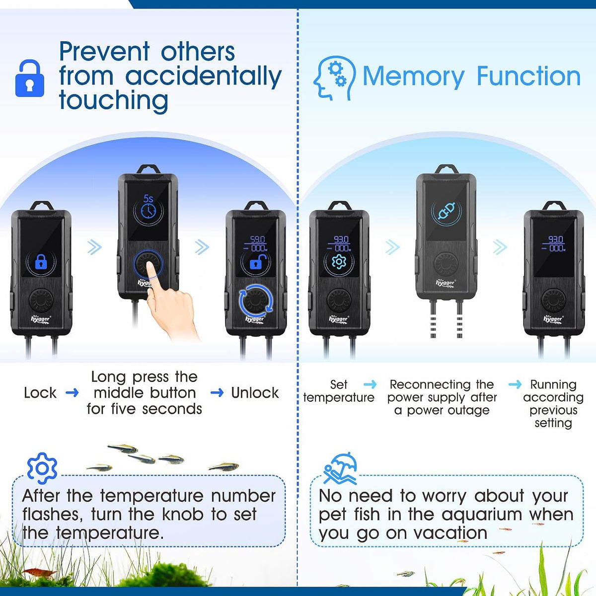 Aquarium Heater 500W/800W/1000W,Fish Tank Heater with Danger Warning Automatically Stops Heating System and Digital