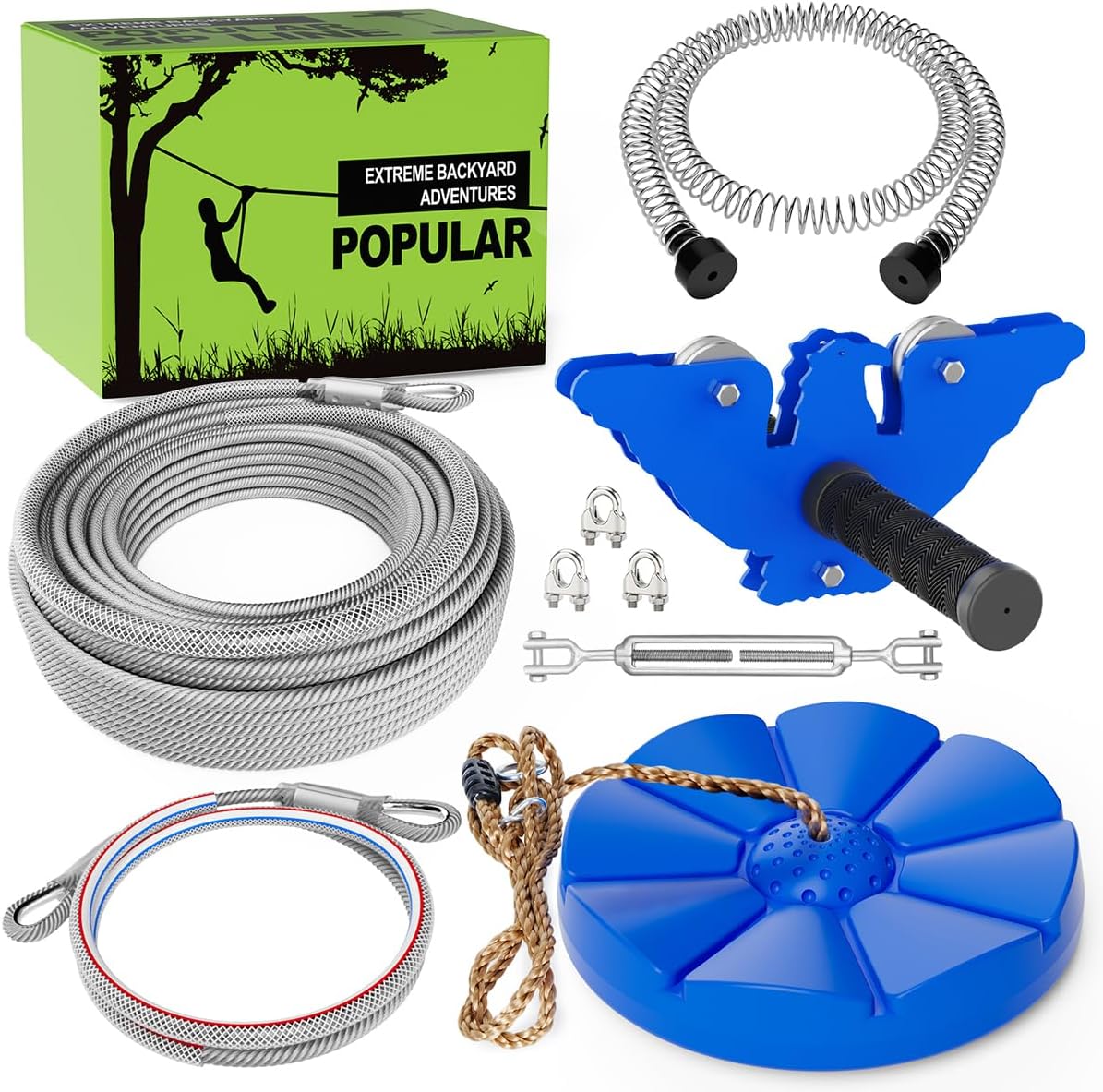 Zip line Kits for Backyard 75FT, Ziplines for Kids and Adults | Included Swing Seat, Ziplines Brake, and Steel