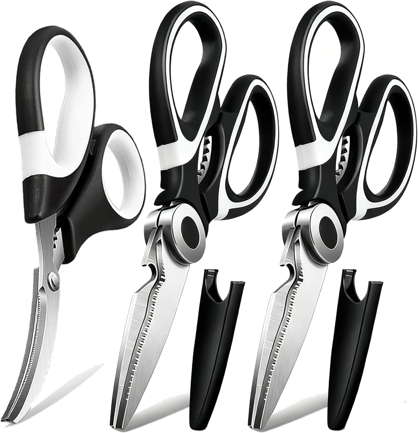 3 Pack Kitchen Scissors & Seafood Scissors Set, Sharp Kitchen Shears | All Purpose Stainless Steel Heavy Duty for