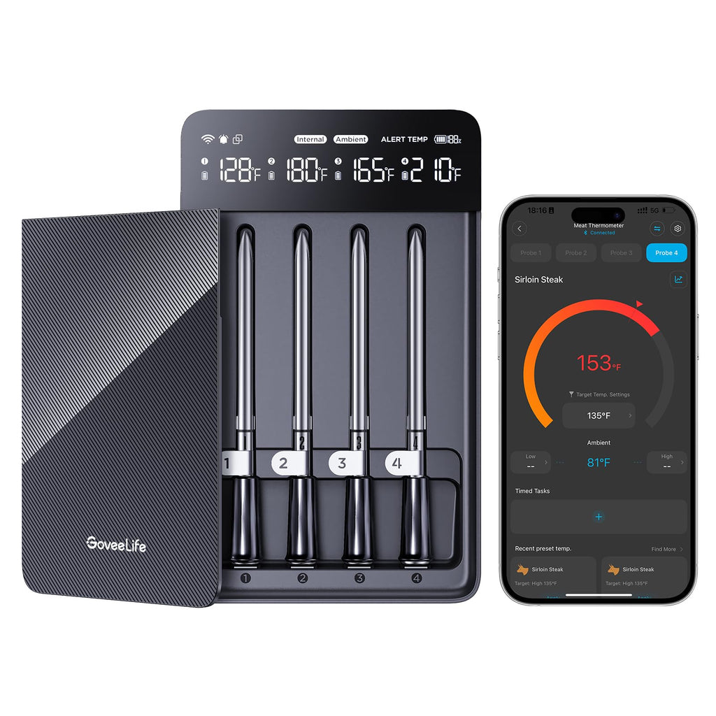Smart Wireless Meat Thermometer Digital 4 Probes with App Alarm