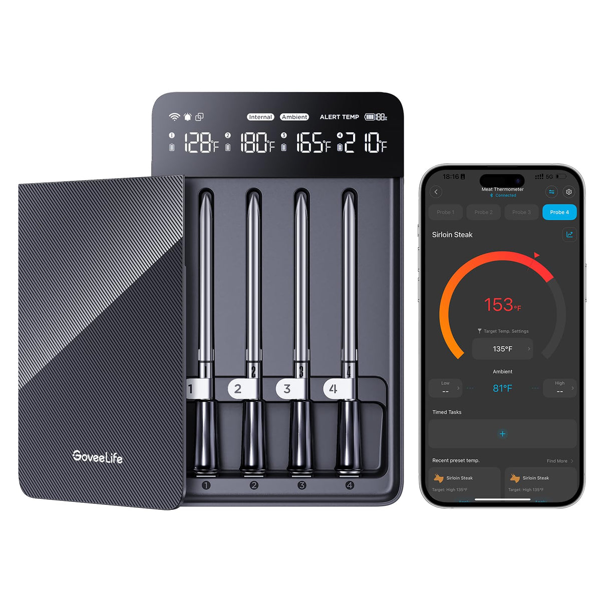 Smart Wireless Meat Thermometer Digital 4 Probes with App Alarm
