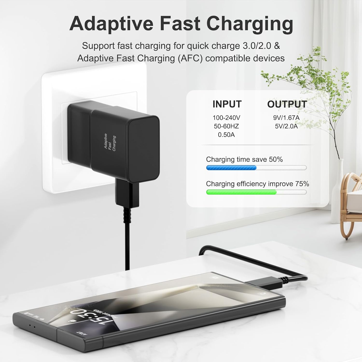 Samsung Adaptive Fast Charging USB Wall Charger Adapter for Samsung Galaxy S26/S26 Ultra/S26+/S25