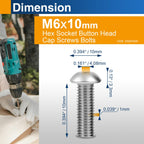 25PCS M6x10 Button Head Socket Cap Screws, 304 Stainless Steel