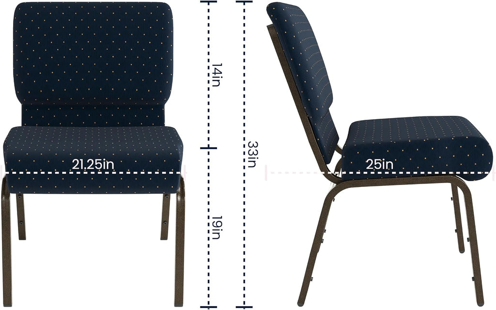 4 Pack HERCULES Series 21''W Stacking Church Chair in Navy Blue Dot Patterned Fabric - Gold Vein Frame