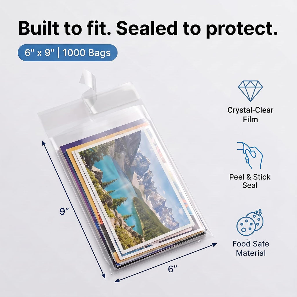6" X 9" Self-Sealing Cellophane Bags (1000 Count) Clear