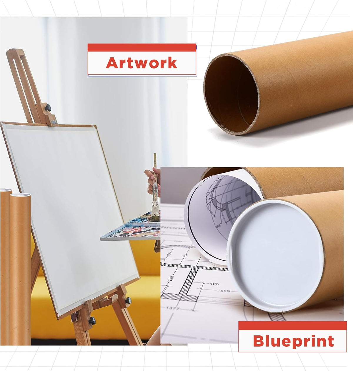 2 Pack 4” x 36” Cardboard Mailing Tubes with Caps, 0.12" Thick