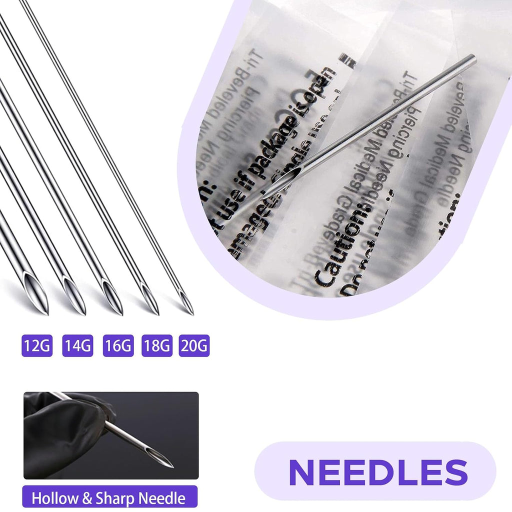 Piercing Kit 44pcs - Usiriy Piercing Needle Kit with 20G 18G 16G 14G 12G