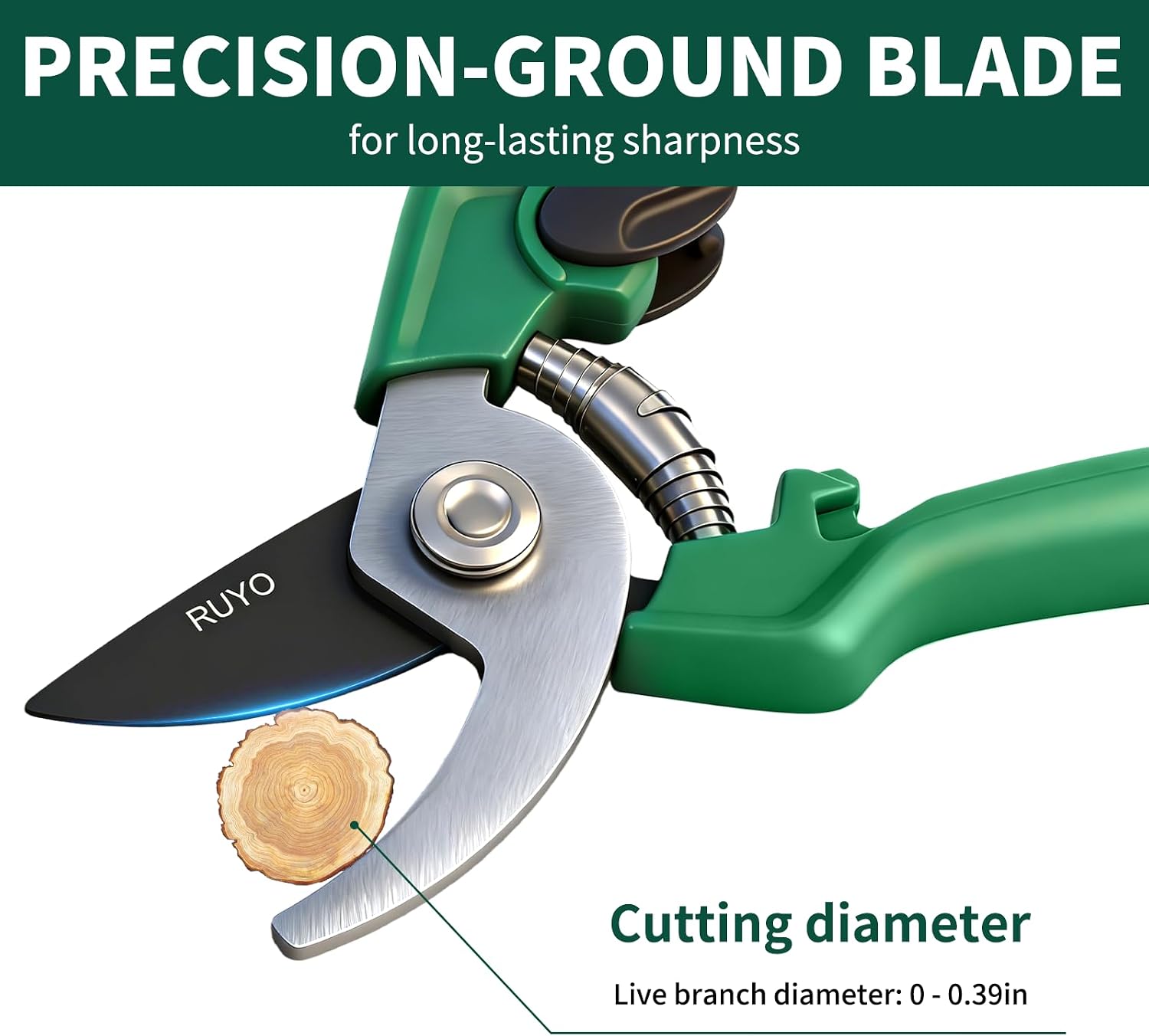 Bypass Pruning Shears, 3/8-Inch Cut Capacity Garden Clippers, Gardening Scissors with Sharp, Rust Resistant Steel