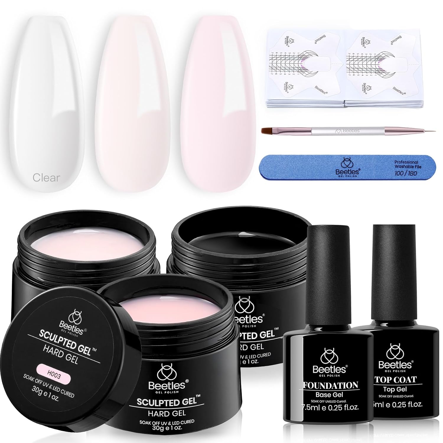 Beetles Builder Gel for Nails, 3 Colors 9 in 1 Clear Nude Pink Hard Gel