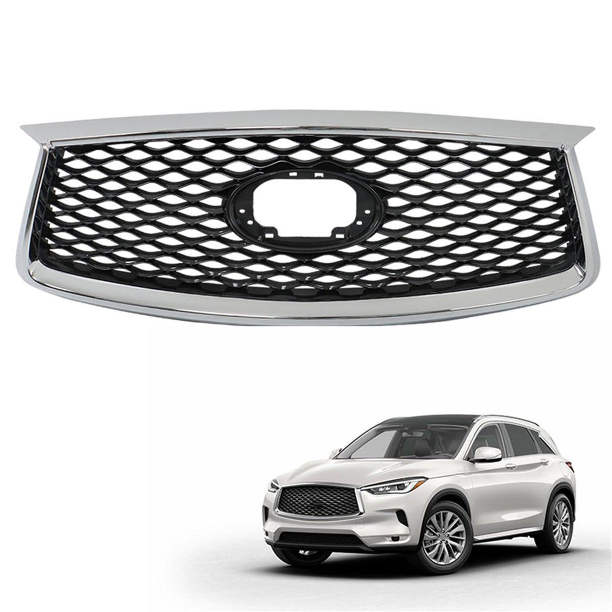 TJHSM Front Upper Grille Black Chrome Replacement for QX50