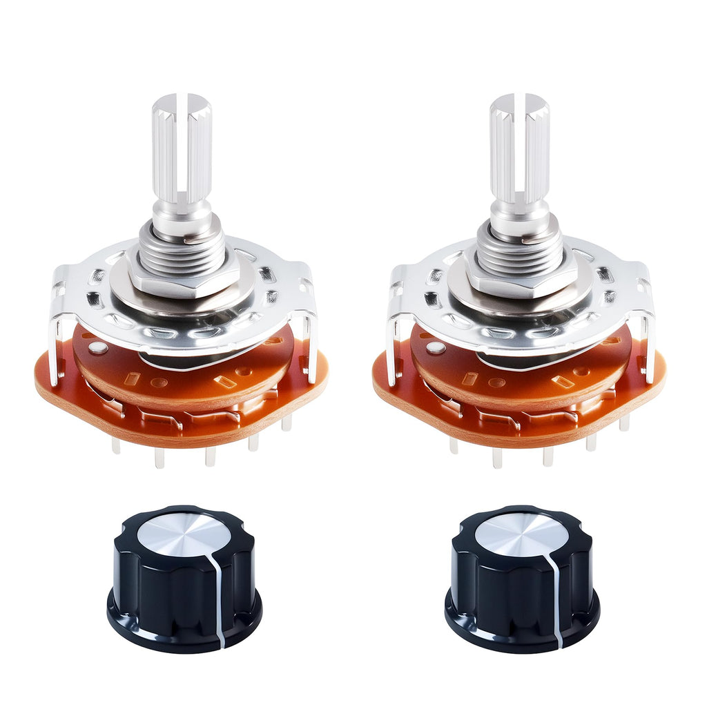 FOCMKEAS 2pcs RS25 2P5T Rotary Band Switch, 2 Pole 5 Position, 1 Deck