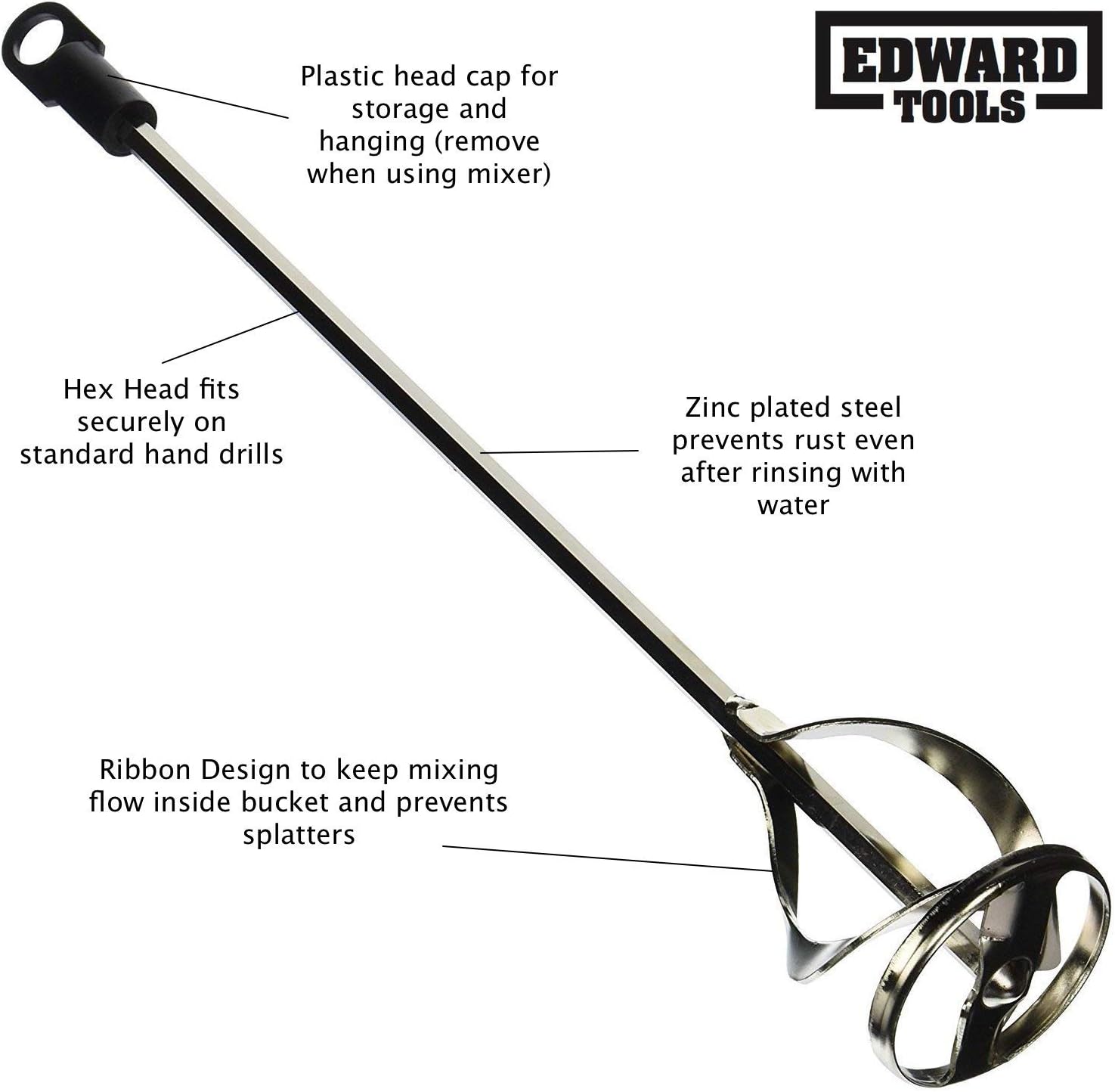 Paint and Mud Mixer for Drill - Mixes 1 to 3 Gallons - 15 3/4" Length - 5/16" Hex Shaft - Zinc Plated Steel