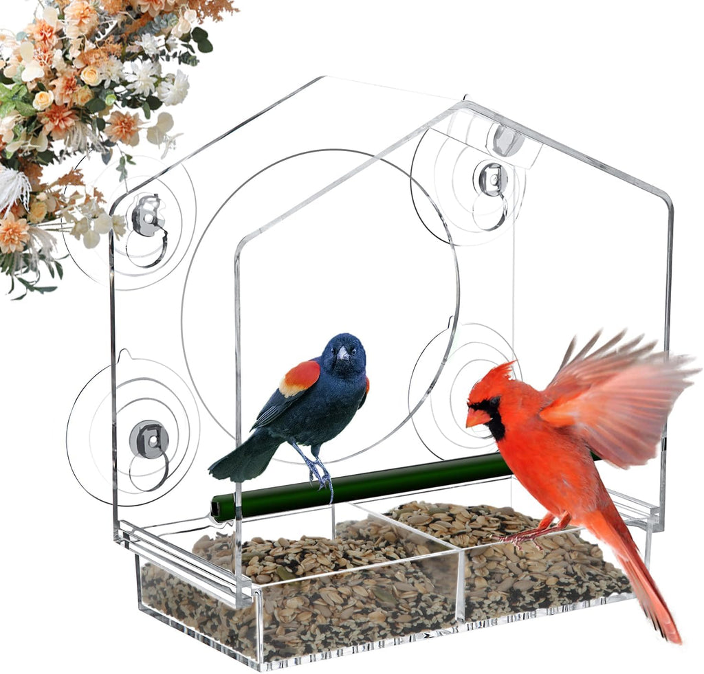 Window Bird Feeder with Strong Suction Cups - Slide-Out Tray
