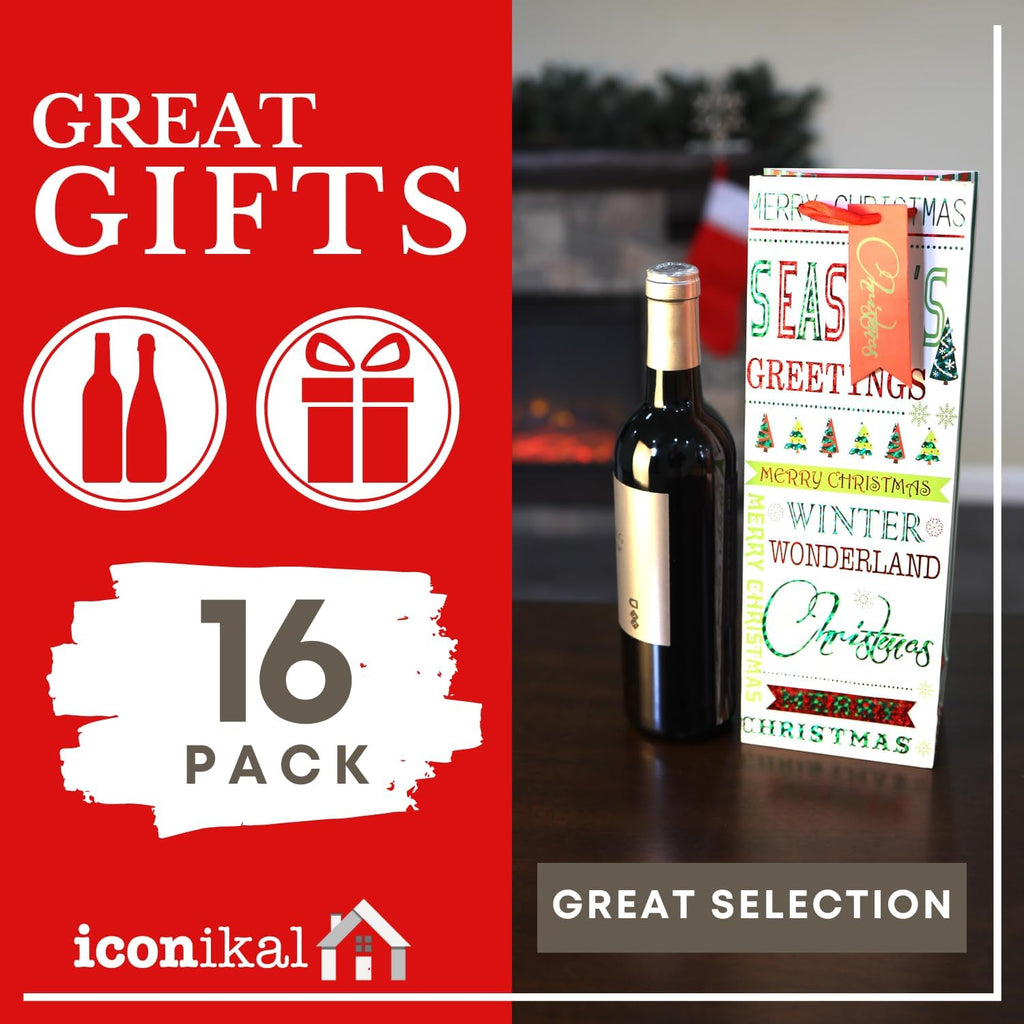 16-Pack HD Christmas Wine Bottle Gift Bags Assorted