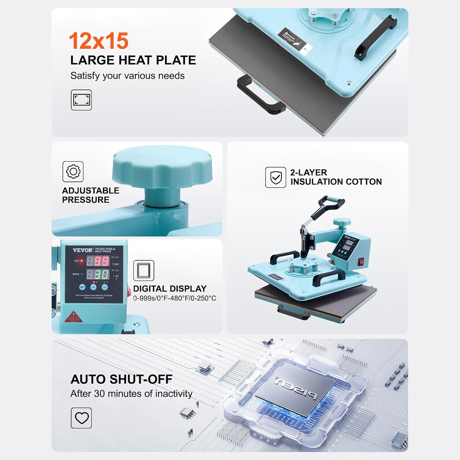 Heat Press Machine, 12 x 15 inch, 5 in 1 Heat Transfer Machine with 30 oz Tumbler Press, 360° Swing Away T-Shirt
