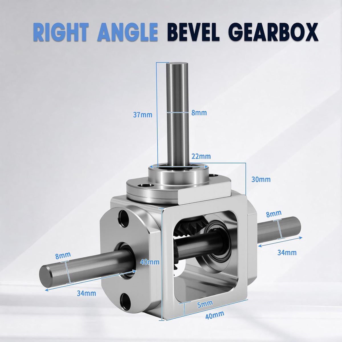 90 Degree Right Angle Bevel Gearbox 1:1 Forward Double Output Shaft 8mm