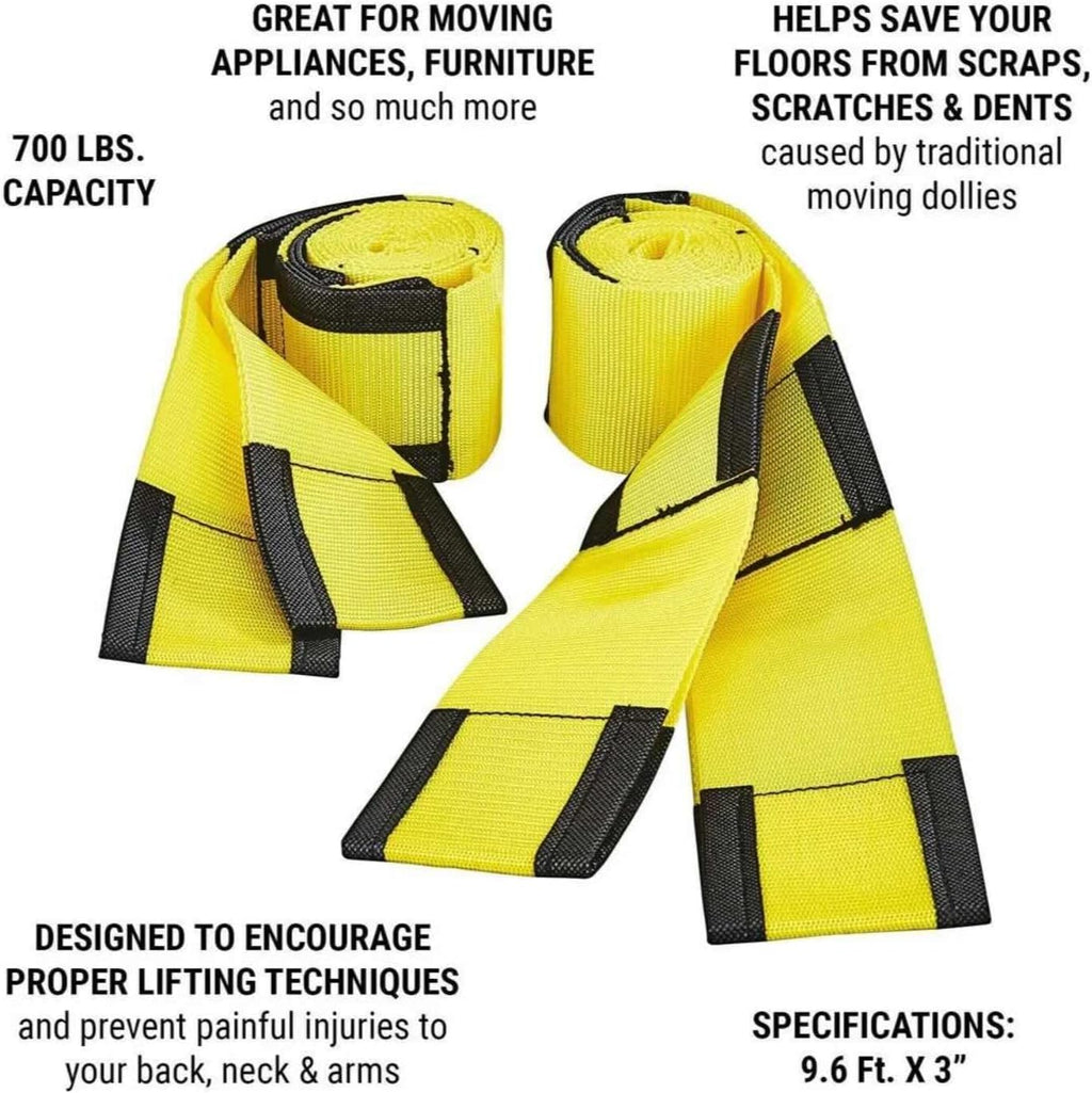 2-Person Furniture Moving Straps, 700 lbs Capacity, Safety Yellow | 3" Polypropylene Lifting Straps with Comfortable