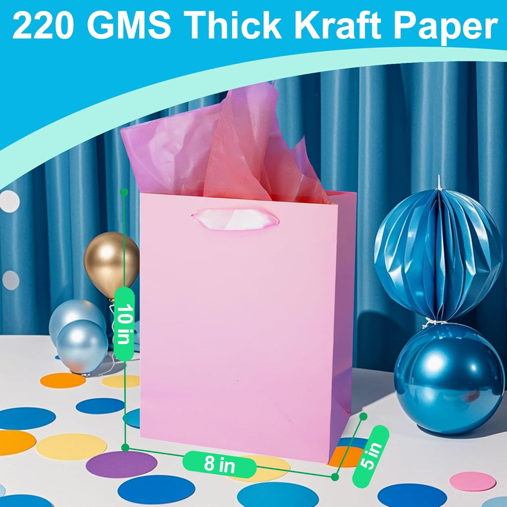 8 Pcs Medium Gift Bags With Handles: 8x5x10 Rainbow Colour Gift Bags Kraft Paper Party Favor Bags With 16 Tissues For