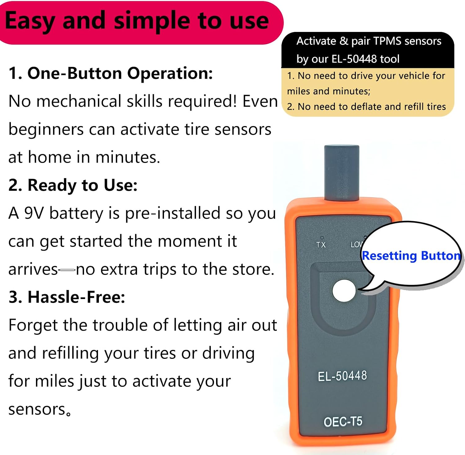 Chevy TPMS Relearn Tool with Battery GM TPMS Relearn Tool Chevy TPMS Reset Tool TPMS Programming Tool for GM