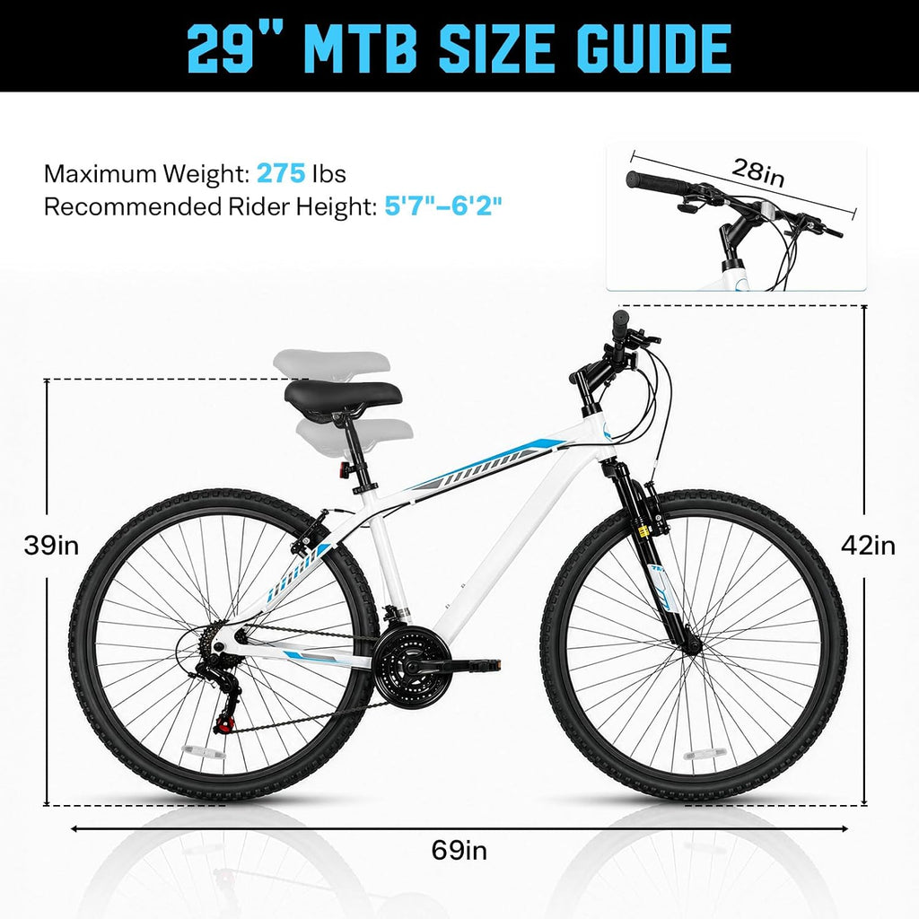 29 Inch Mountain Bike Hardtail Bicycle MTB for Adult Women Men | 29r 21-Speed Trigger Shifter, Lightweight Aluminum