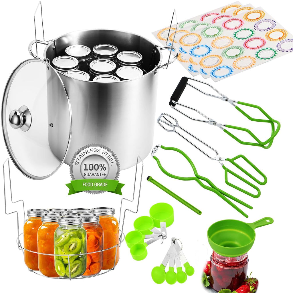 Canning Pot Water Bath Canner 20quart Stock Pot, Stainless Steel Canning Supplies Starter Kit Canner Tools Beginners