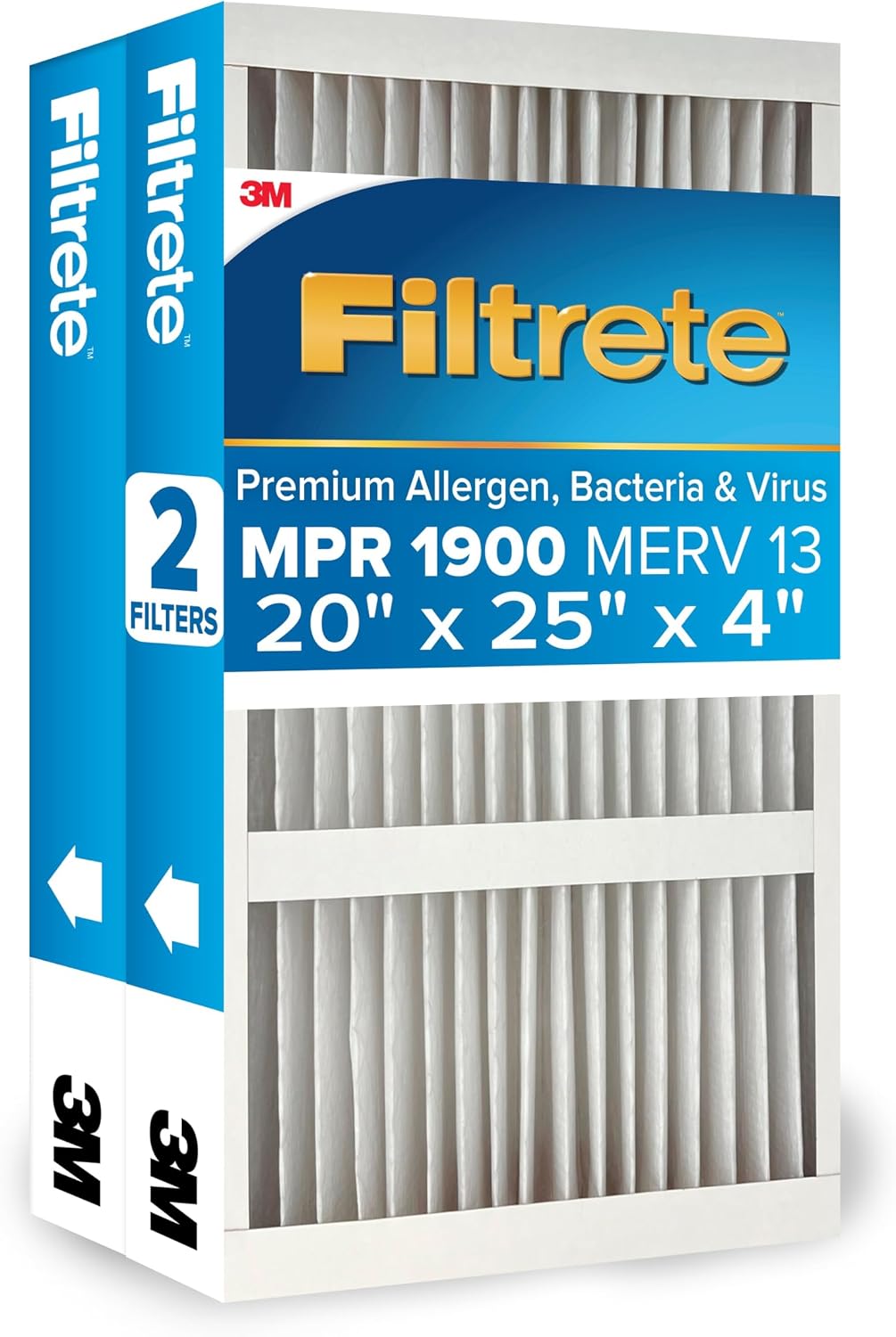 20x25x4 AC Furnace Air Filter, MERV 13, MPR 1900, Premium Allergen, Bacteria & Virus Filter, Electrostatic Air