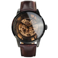 Men's Automatic Watch with Mechanical Movement, Skeleton Dial and Leather Band