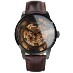 Men's Automatic Watch with Mechanical Movement, Skeleton Dial and Leather Band