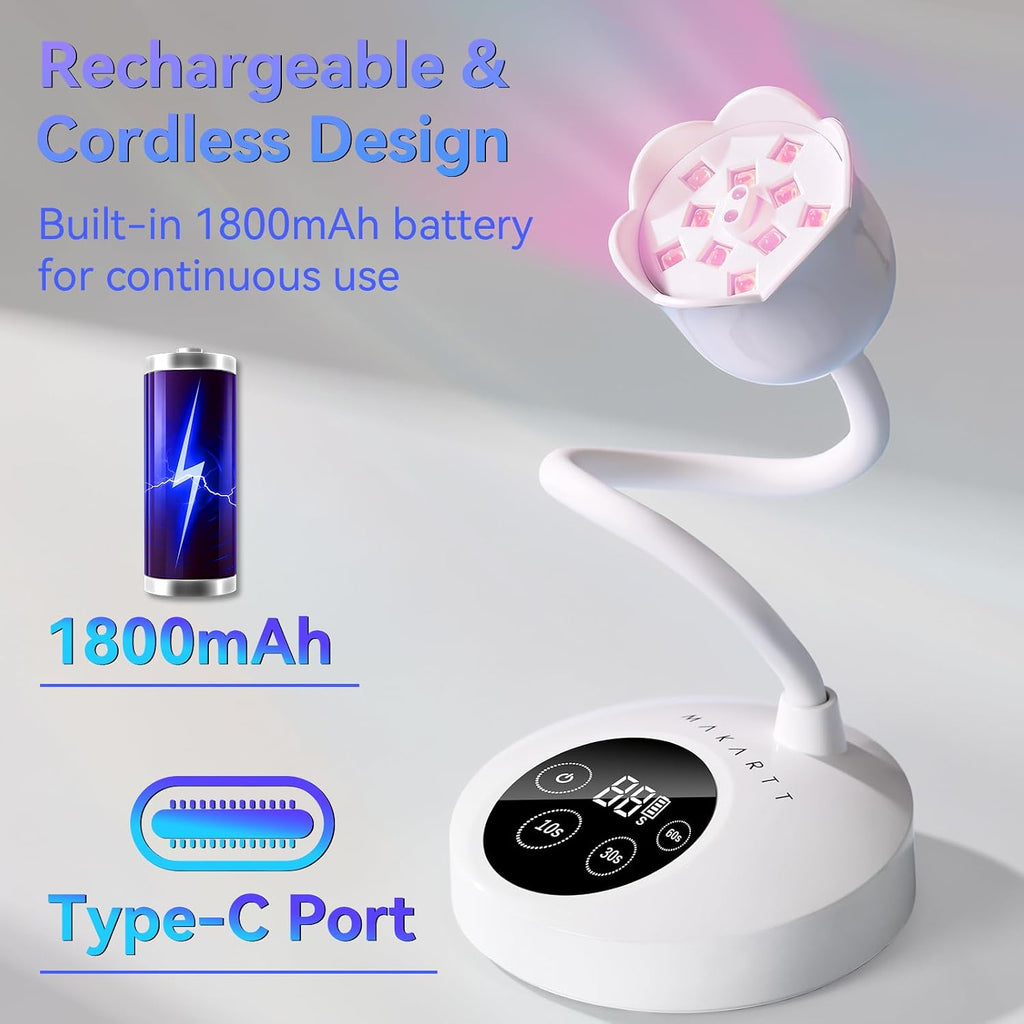 UV Nail Lamp for Gel Nails Polish Cordless Gooseneck 10s Flash Cure