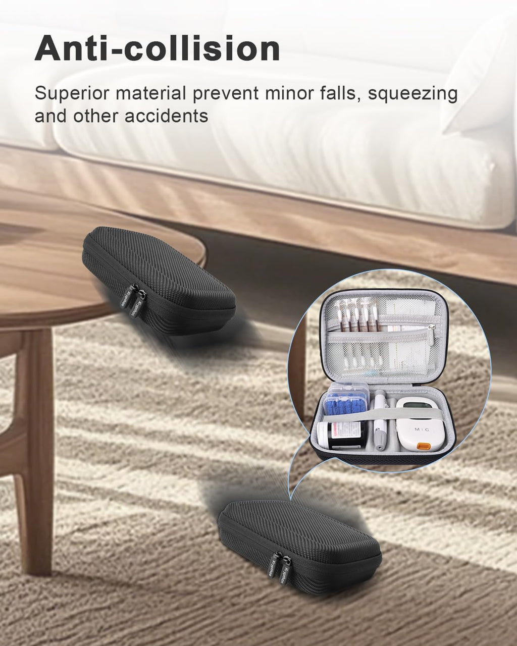 Diabetic Supplies Travel Case for Glucose Meter Diabetes Testing Kit-Black