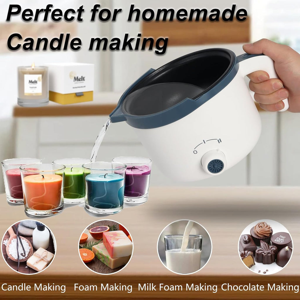 Wax Melting Pot for Candle Making, 1.8L Electric Candle Wax Melter | with Pouring Spout 90 Wicks 100 Wick Stickers 45