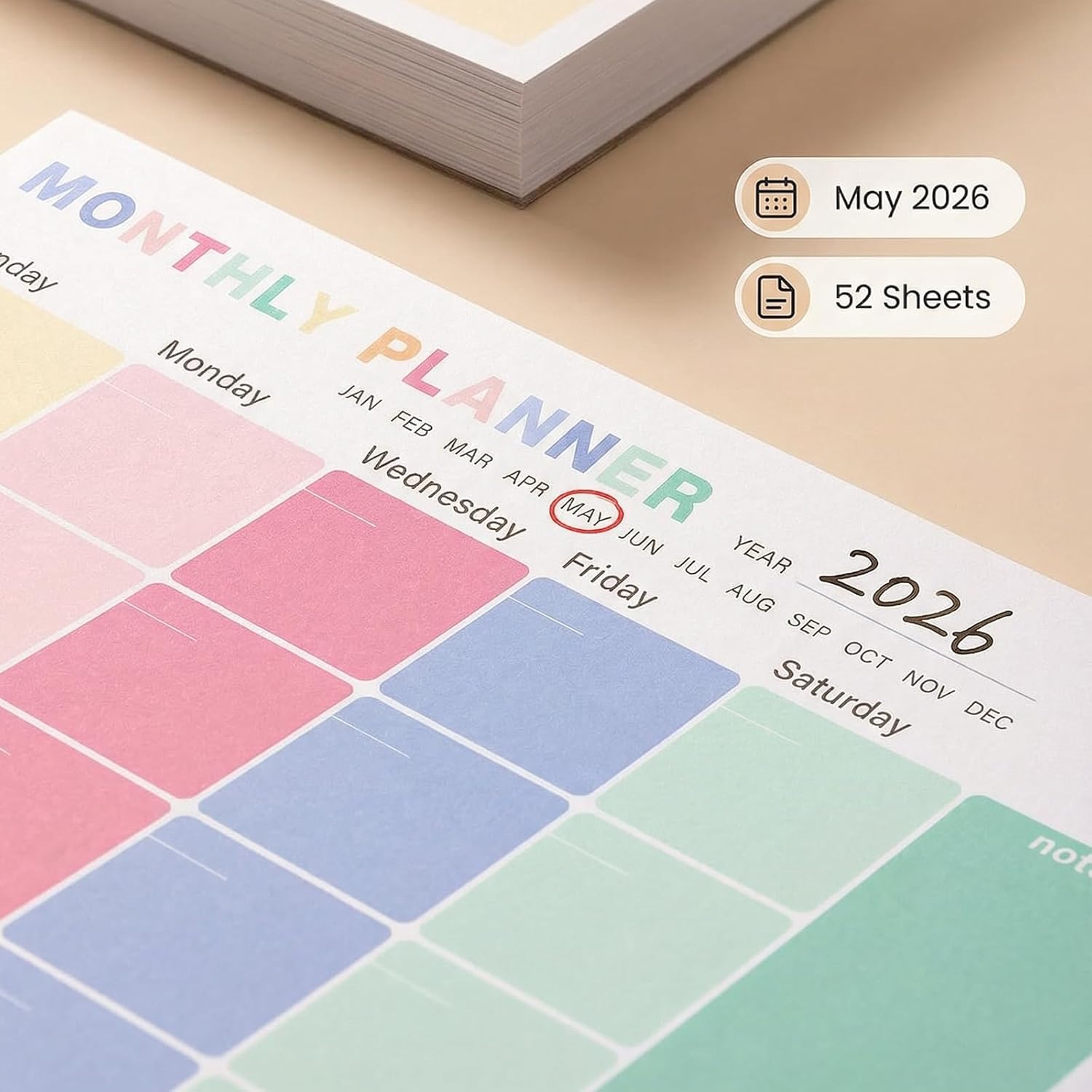 Monthly Planner Notepad - Undated 52 Sheets Desk Calendar, A4 (8"x11") Planning Pad for Office, Home, School