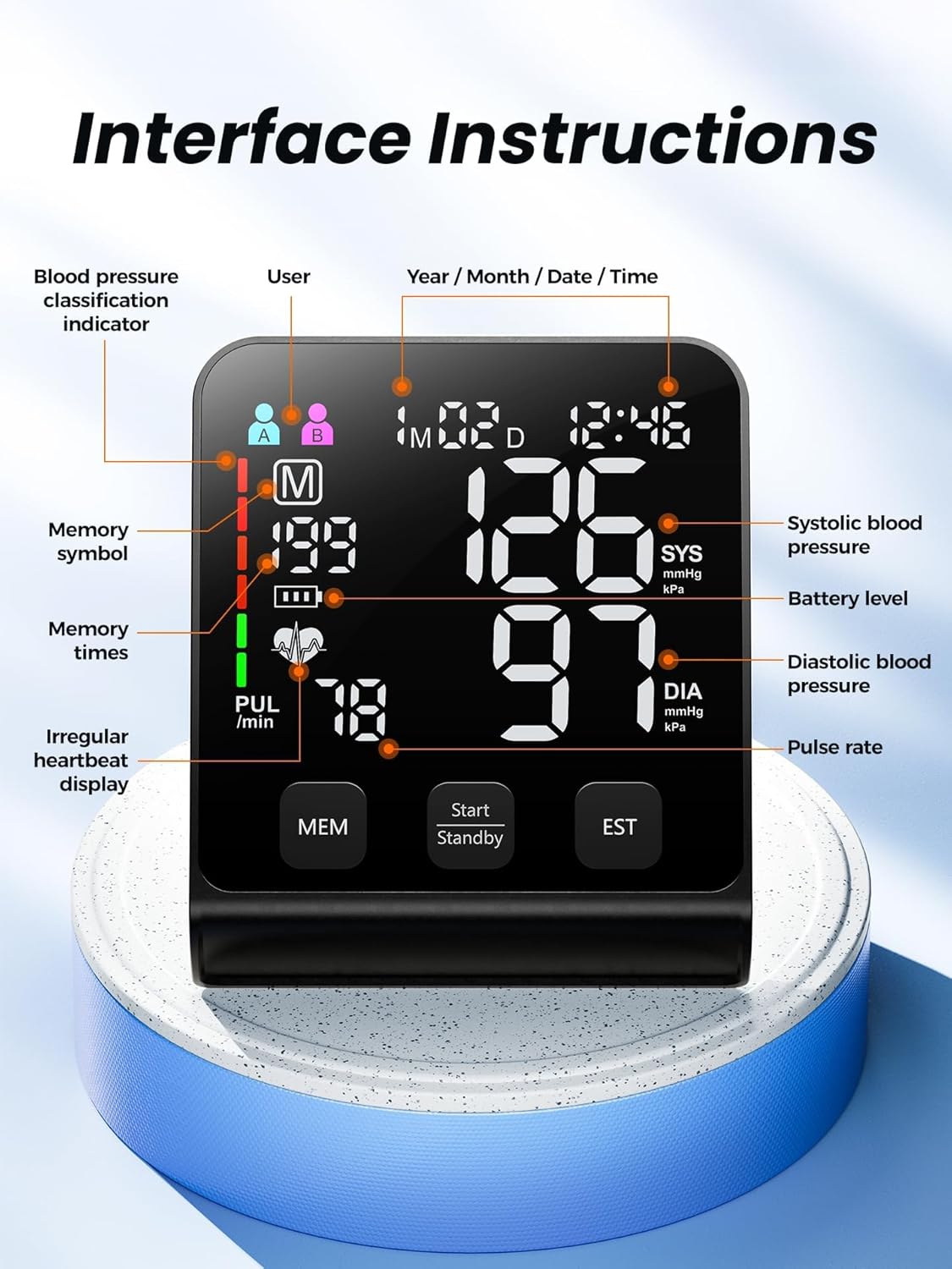 FDA-Cleared Blood Pressure Monitor, FSA&HSA Eligible Home & Travel BP Machine, Adjustable Wide-Range Cuff for Seniors
