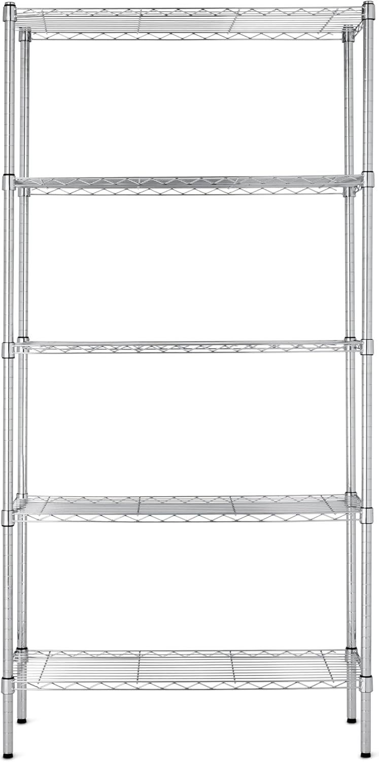 5-Shelf Adjustable Heavy Duty Steel Wire Rack, Space Saving Storage Shelving Organizer for Kitchen, Garage, No-Tool