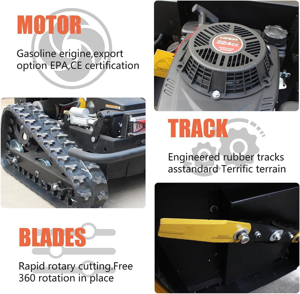 Remote Control Robot Lawn Mower 9.5 Horsepower, All Terrain Tracked Lawn Mower 50 ° Climbing, Remote Control