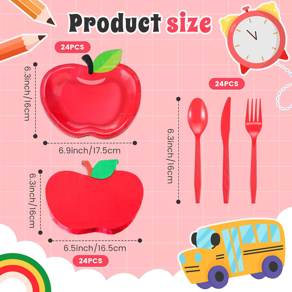 120 Pcs Fall Red Apple Party Paper Plates and Napkins Forks
