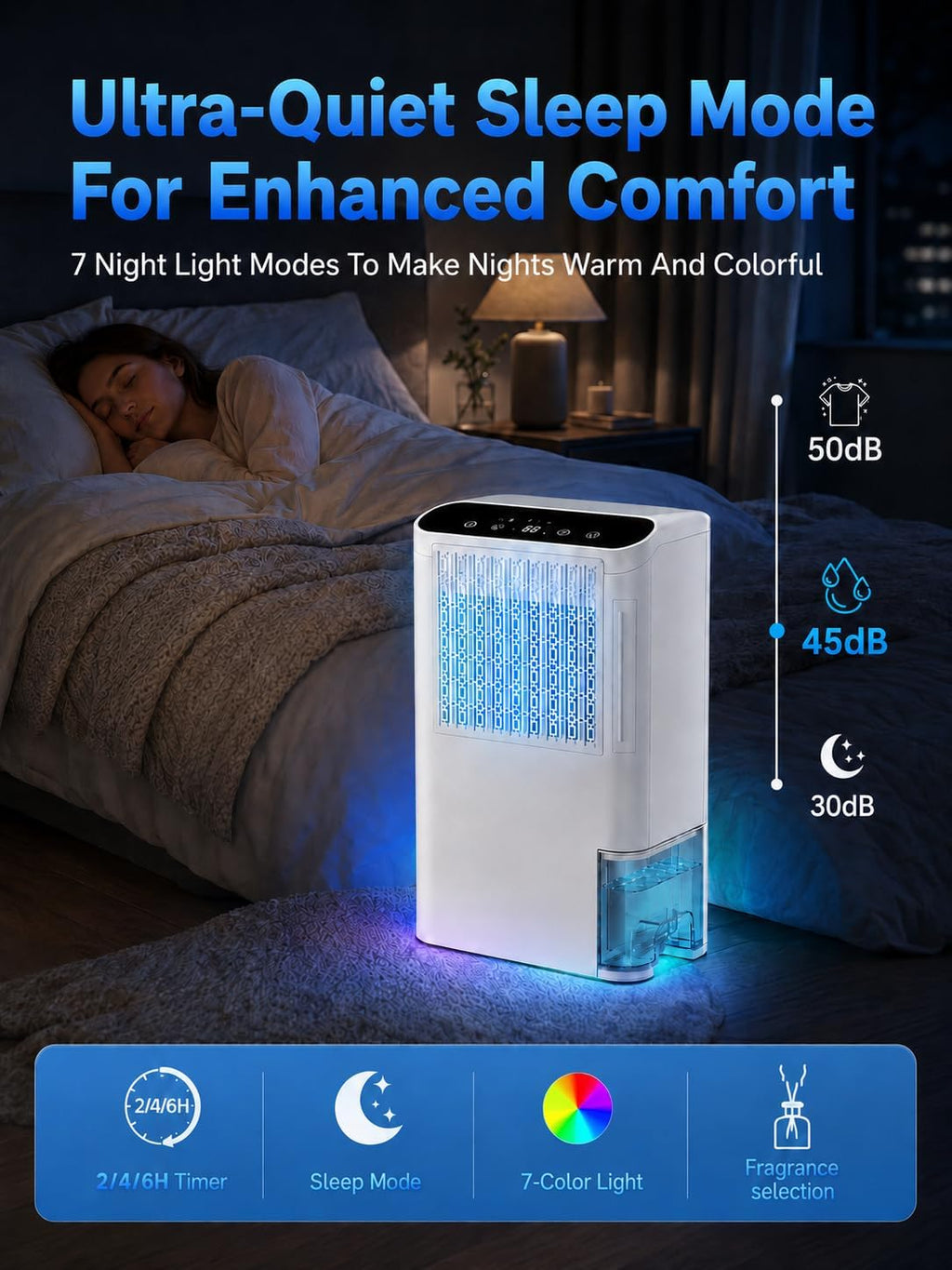Dehumidifiers for Home & Basement, 2500 Sq.Ft Small Dehumidifier with Aroma Tray, 5ft Drain Hose, 74oz Water Tank