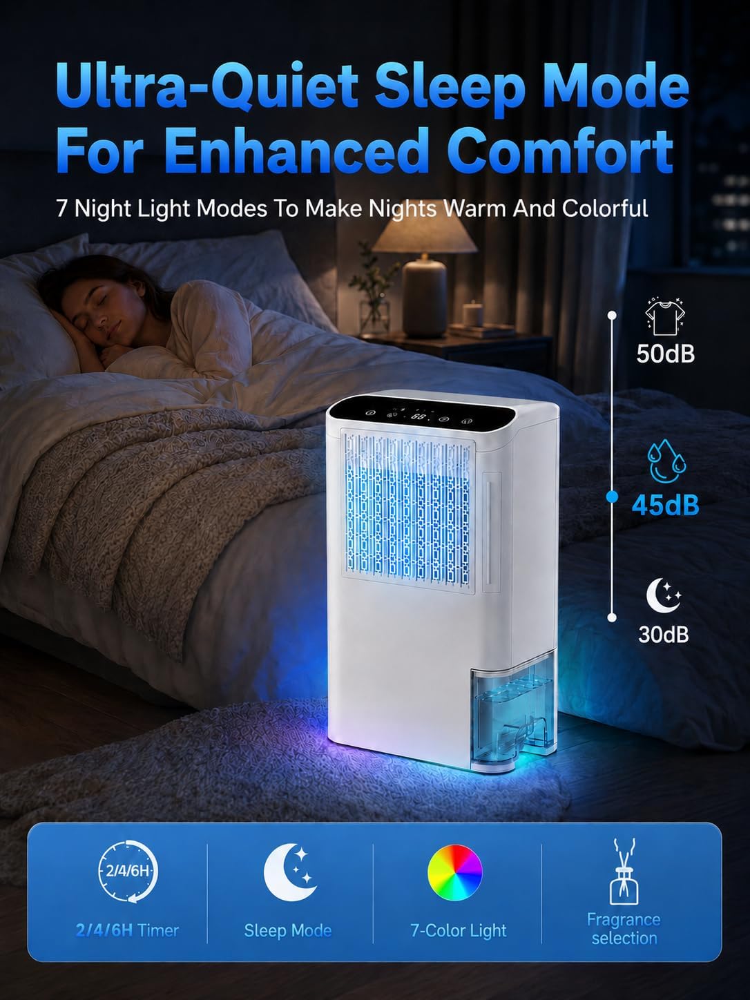 Dehumidifiers for Home & Basement, 2500 Sq.Ft Small Dehumidifier with Aroma Tray, 5ft Drain Hose, 74oz Water Tank