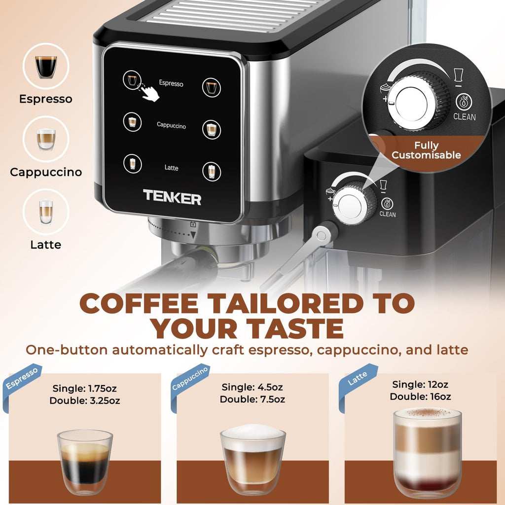 Espresso Machine 20 Bar, Cappuccino Machine with Automatic Milk Frother, Latte Machine in Stainless Steel Design