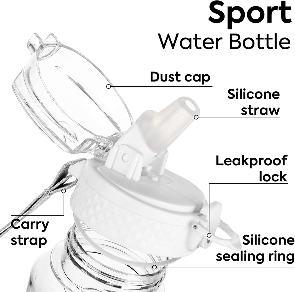 Kids Water Bottle with Straw 15 oz BPA-Free Leak-Proof Motivational Water Bottles with Time Marker for School Sports