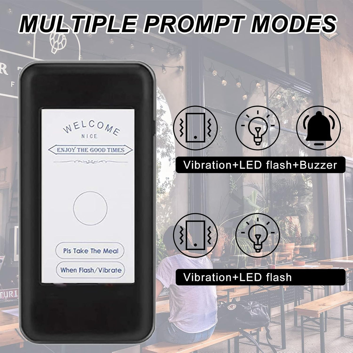 16 Wireless Buzzers Pager System Set with Vibration and Flashing Black