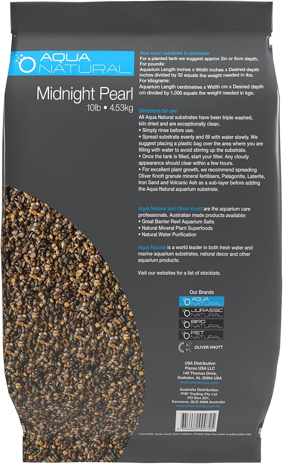 Aquarium Substrate, Midnight Pearl Gravel, 10lb | 2-4mm