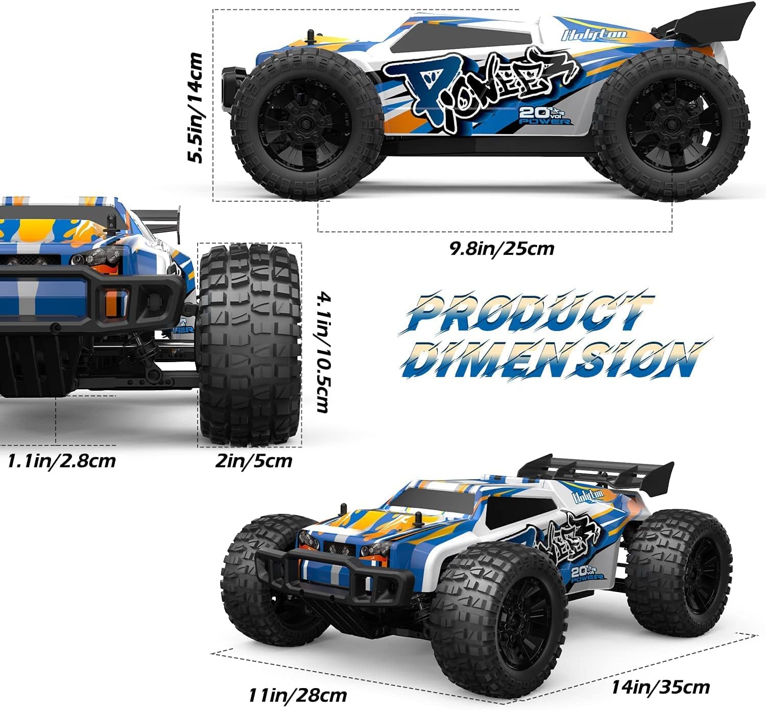 1:10 Large High Speed Remote Control Car with LED Shell Lights, 48+ KM/H, 4WD Offroad Monster Truck for Adults &