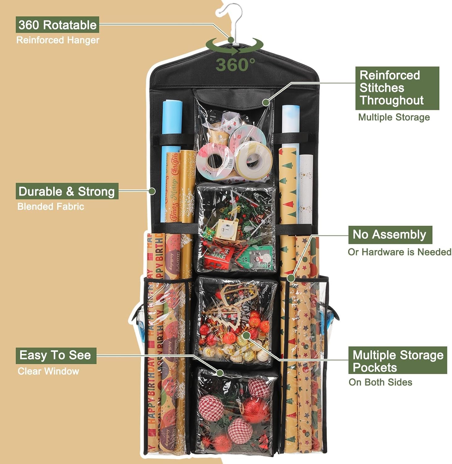 Wrapping Paper Storage, Gift Wrap Organizer Holder Double-Sided Hanging Gift Bag Storage Organizer