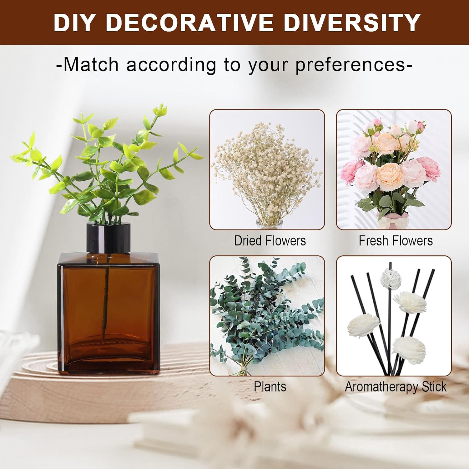 Modern Kitchen Soap Dispenser Set with Wood Tray, Amber Glass Soap Dispensers with Pump, Decorative Hand and Dish