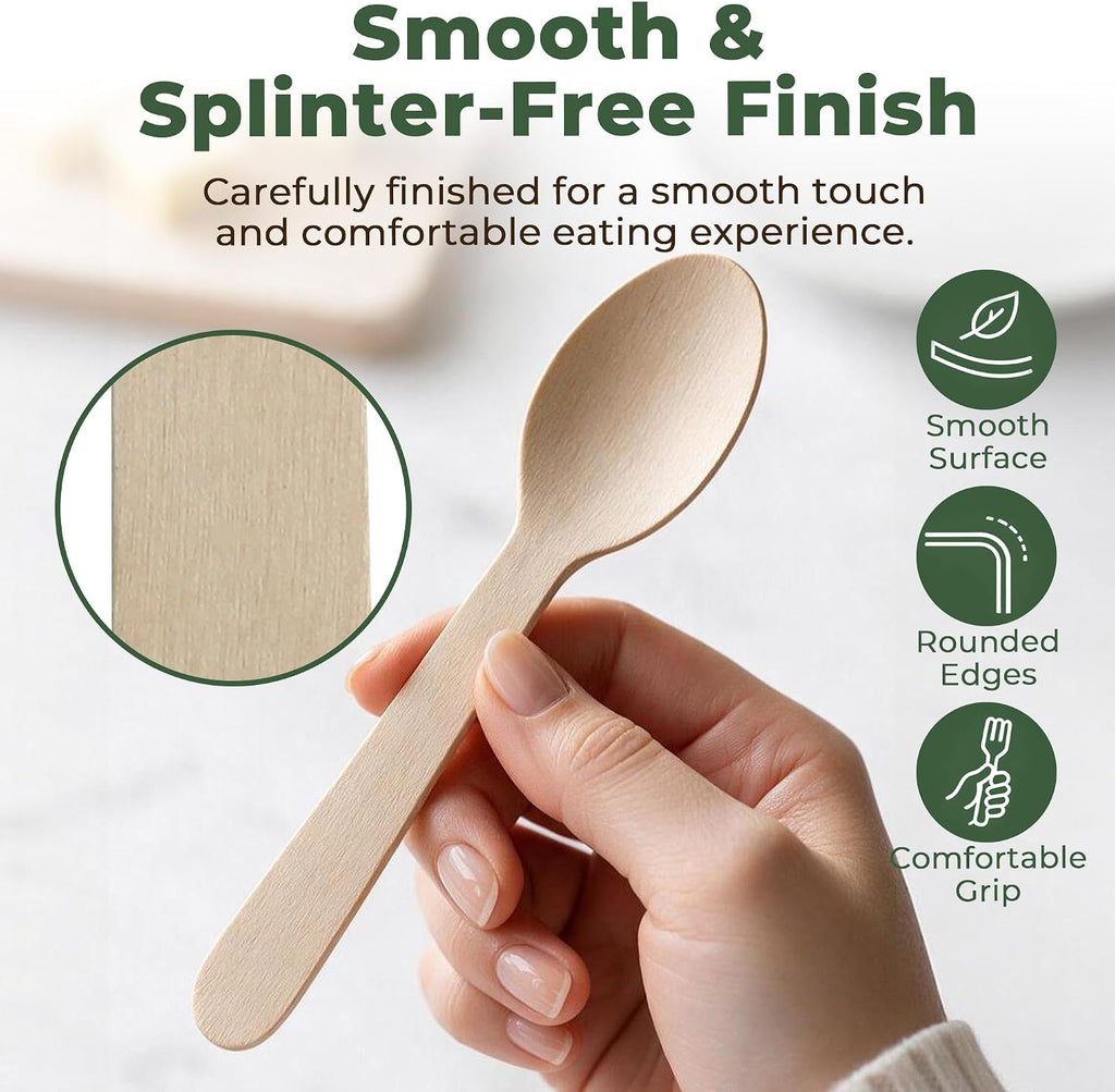 100 Wooden Disposable Cutlery Set, Compostable Forks and Spoons
