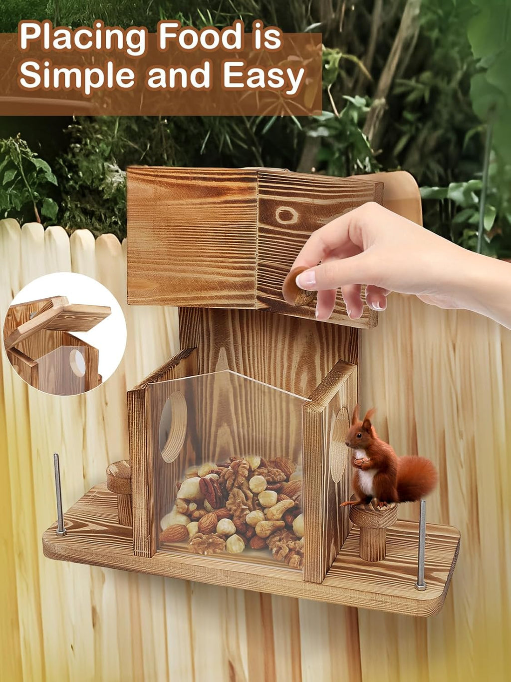 Squirrel Feeder for Outside, Durable Wooden Squirrel Feeder Platform, Funny Squirrel Houses Picnic Table, Squirrel