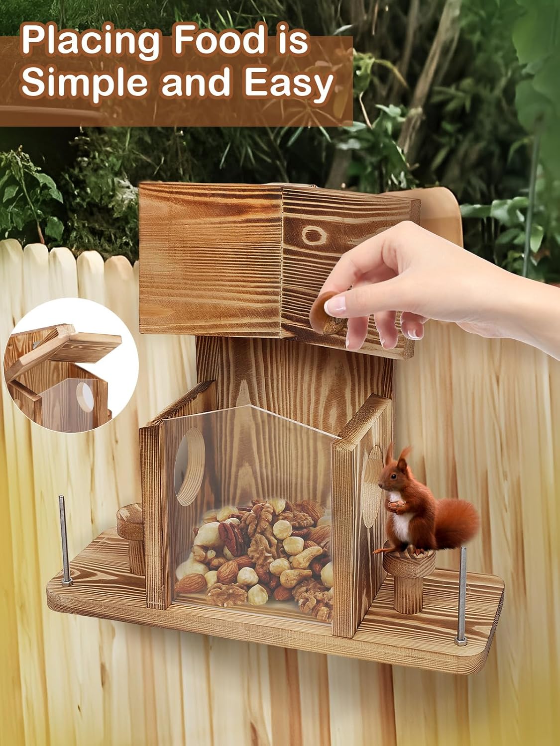 Squirrel Feeder for Outside, Durable Wooden Squirrel Feeder Platform, Funny Squirrel Houses Picnic Table, Squirrel